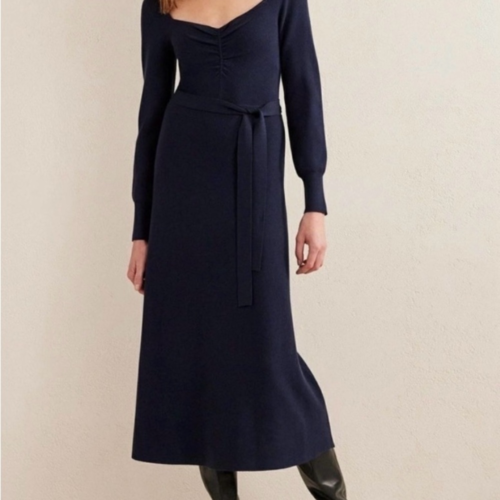 Boden NWT Sweetheart Midnight Navy Blue Long Sleeve Midi SweaterDress belted